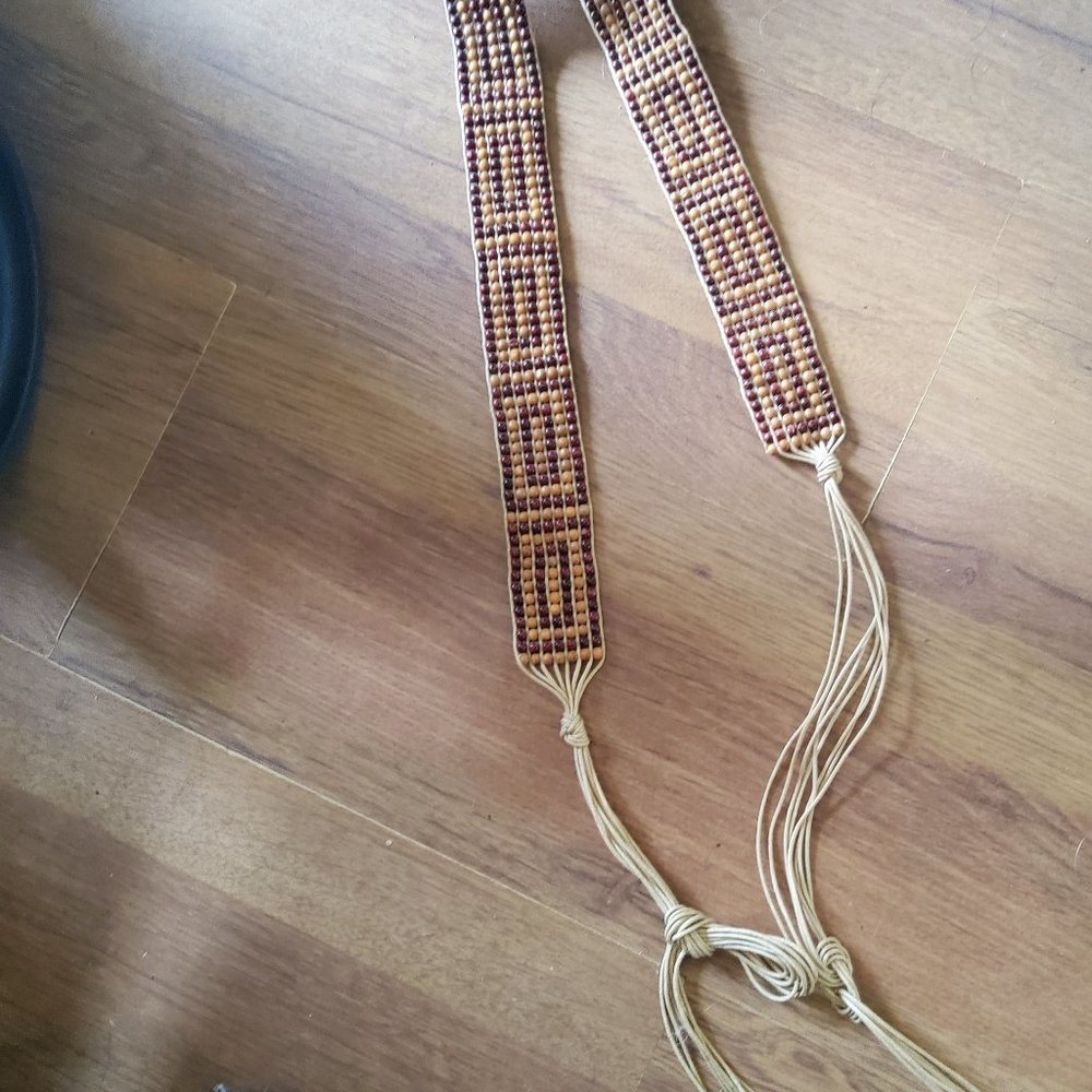 Vintage wooden beaded macrame unisex belt perfect shape  28 in long